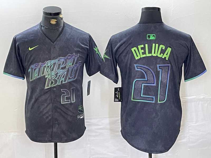 Men%27s Tampa Bay Rays #21 Jonny DeLuca Number Charcoal 2024 City Connect Limited Stitched Jersey